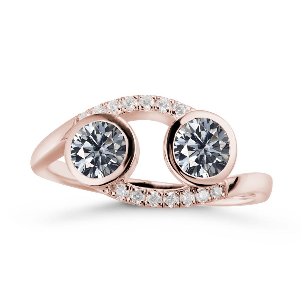 Round Grey Moissanite Two Stone Ring - LUO Jewelry #metal_14k rose gold