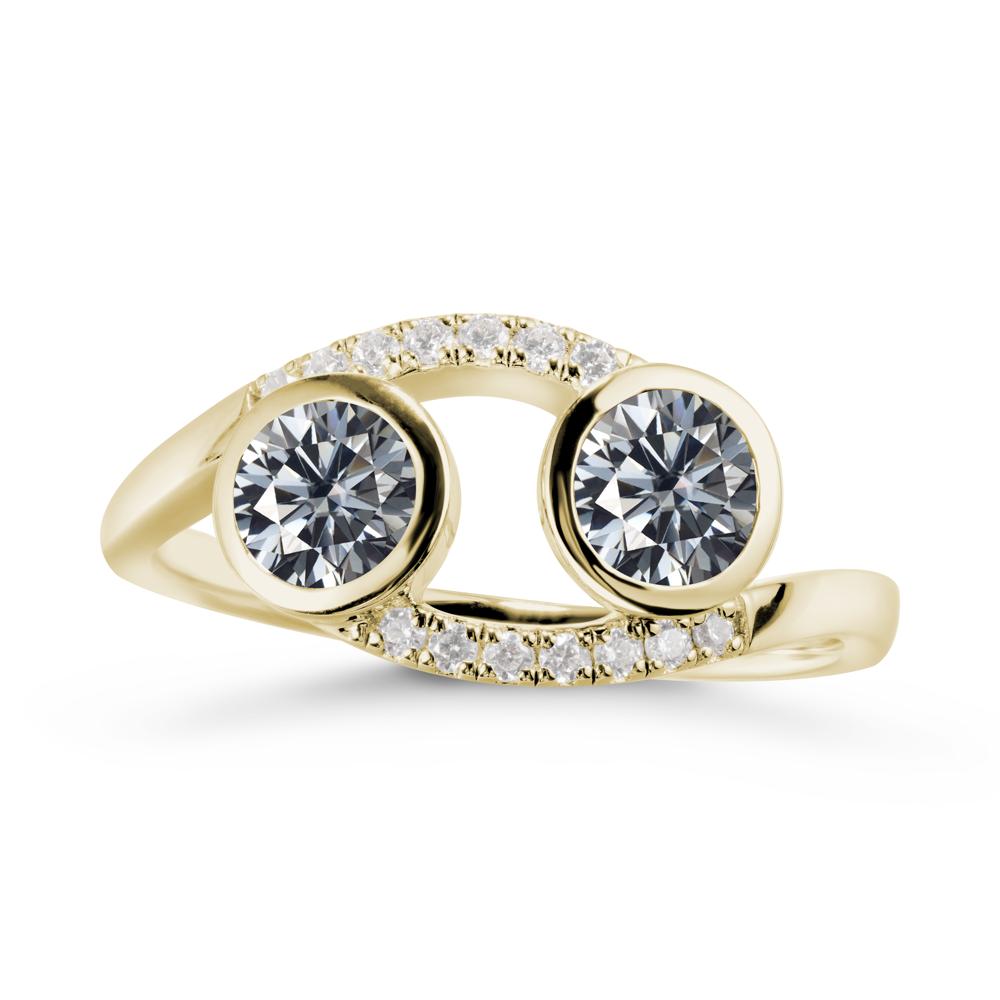 Round Grey Moissanite Two Stone Ring - LUO Jewelry #metal_14k yellow gold