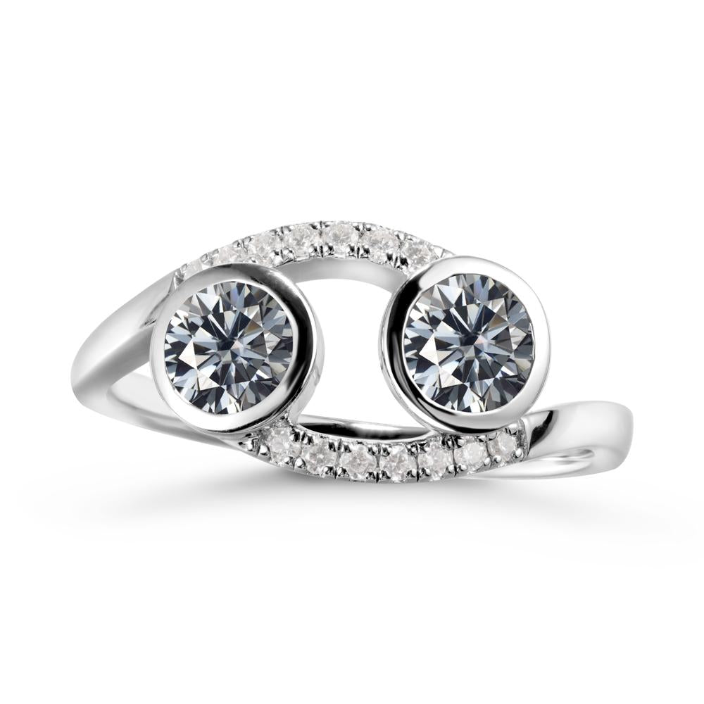 Round Grey Moissanite Two Stone Ring - LUO Jewelry #metal_18k white gold