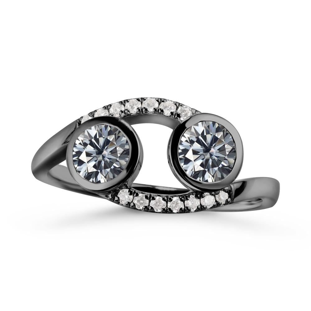 Round Grey Moissanite Two Stone Ring - LUO Jewelry #metal_black finish sterling silver
