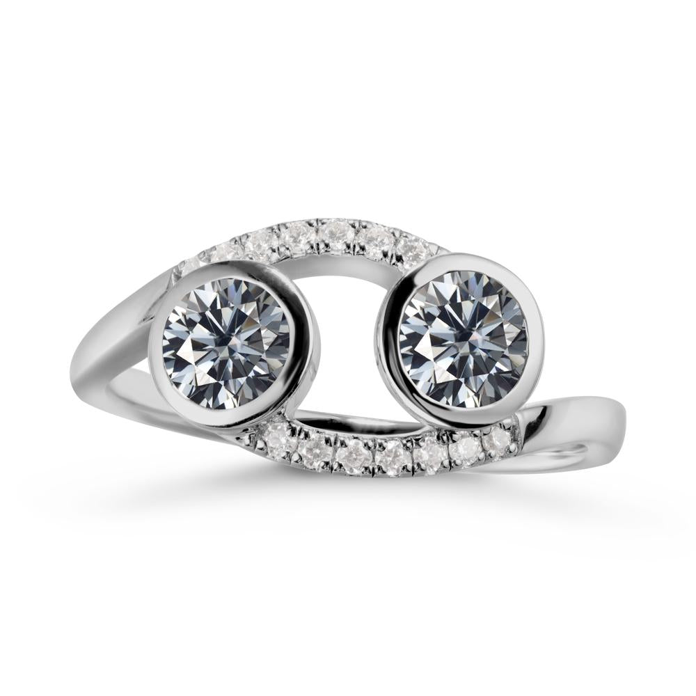 Round Grey Moissanite Two Stone Ring - LUO Jewelry #metal_platinum