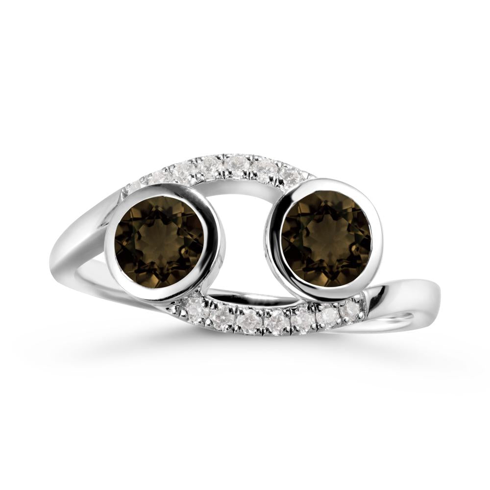 Round Smoky Quartz Two Stone Ring - LUO Jewelry #metal_18k white gold