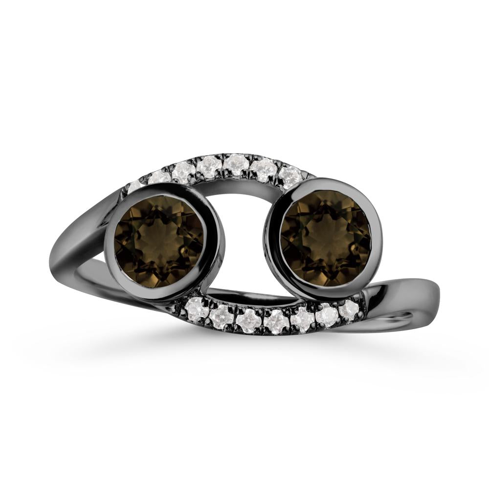 Round Smoky Quartz Two Stone Ring - LUO Jewelry #metal_black finish sterling silver