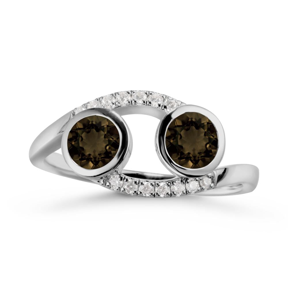 Round Smoky Quartz Two Stone Ring - LUO Jewelry #metal_platinum