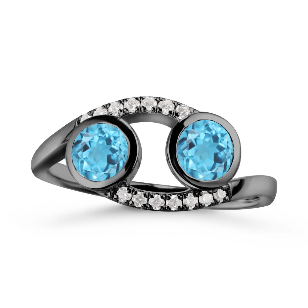 Cancer Zodiac Toi Et Moi Swiss Blue Topaz Ring - LUO Jewelry #metal_black finish sterling silver