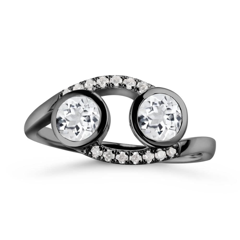 Round White Topaz Two Stone Ring - LUO Jewelry #metal_black finish sterling silver