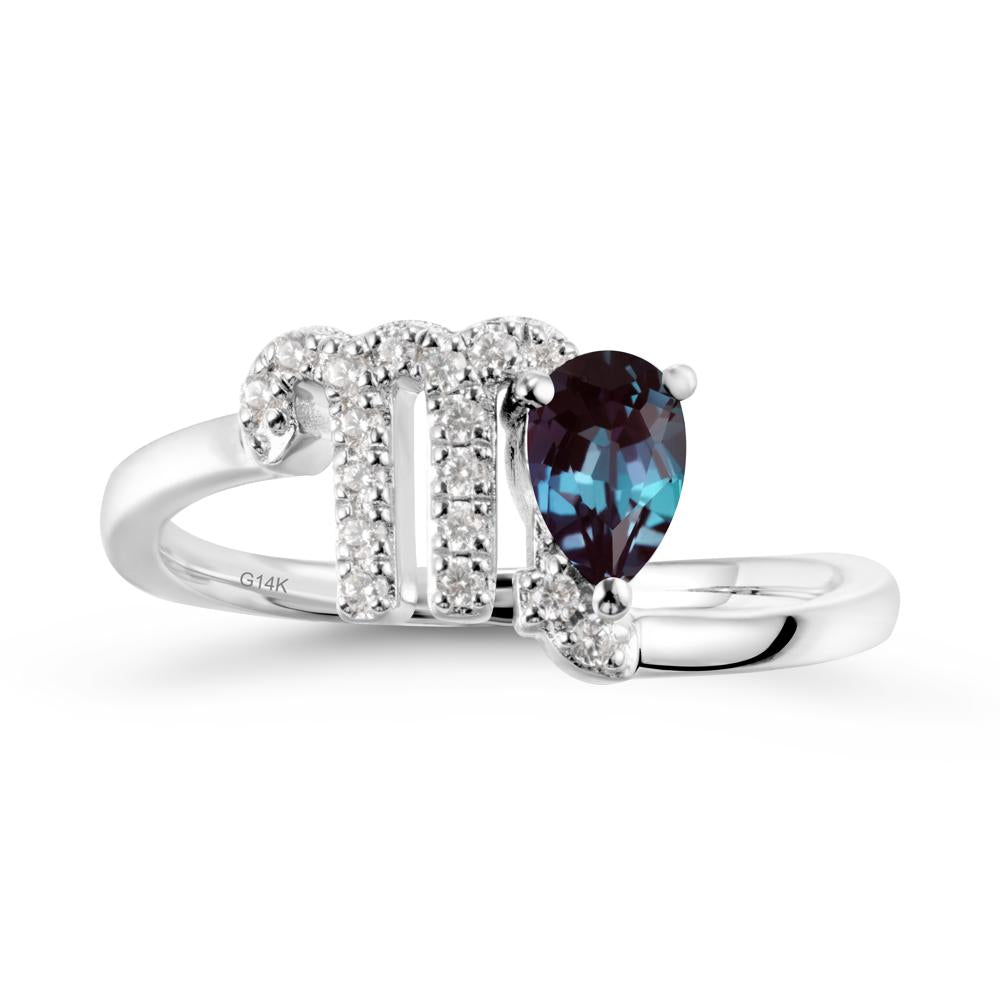 Pear Shaped Alexandrite Virgo Zodiac Bypass Ring - LUO Jewelry #metal_14k white gold