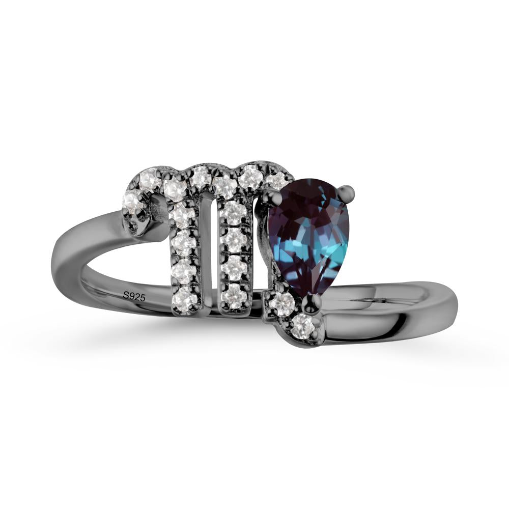 Pear Shaped Alexandrite Virgo Zodiac Bypass Ring - LUO Jewelry #metal_black finish sterling silver