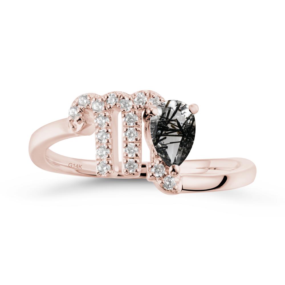 Pear Shaped Black Rutilated Quartz Virgo Zodiac Bypass Ring - LUO Jewelry #metal_14k rose gold