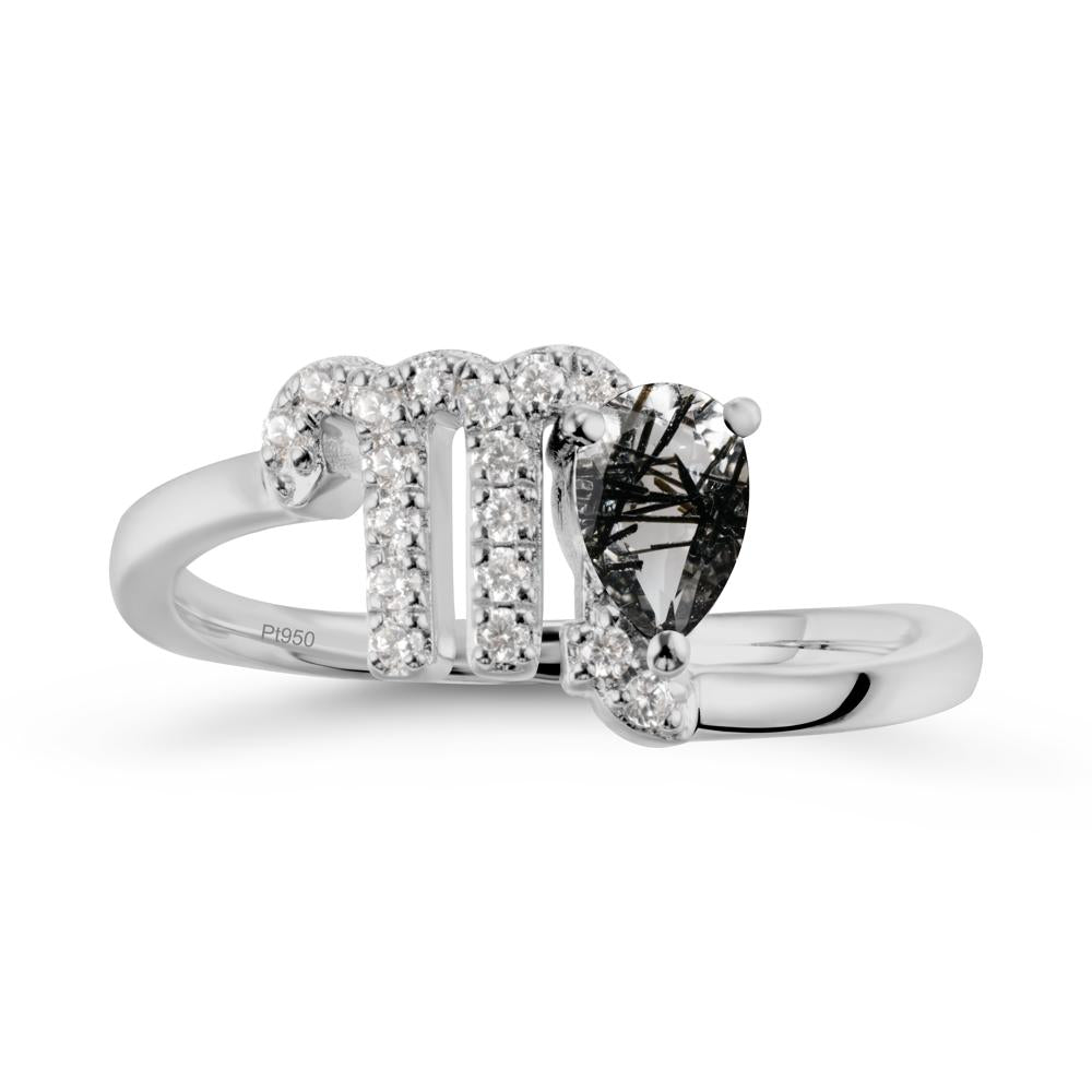 Pear Shaped Black Rutilated Quartz Virgo Zodiac Bypass Ring - LUO Jewelry #metal_platinum