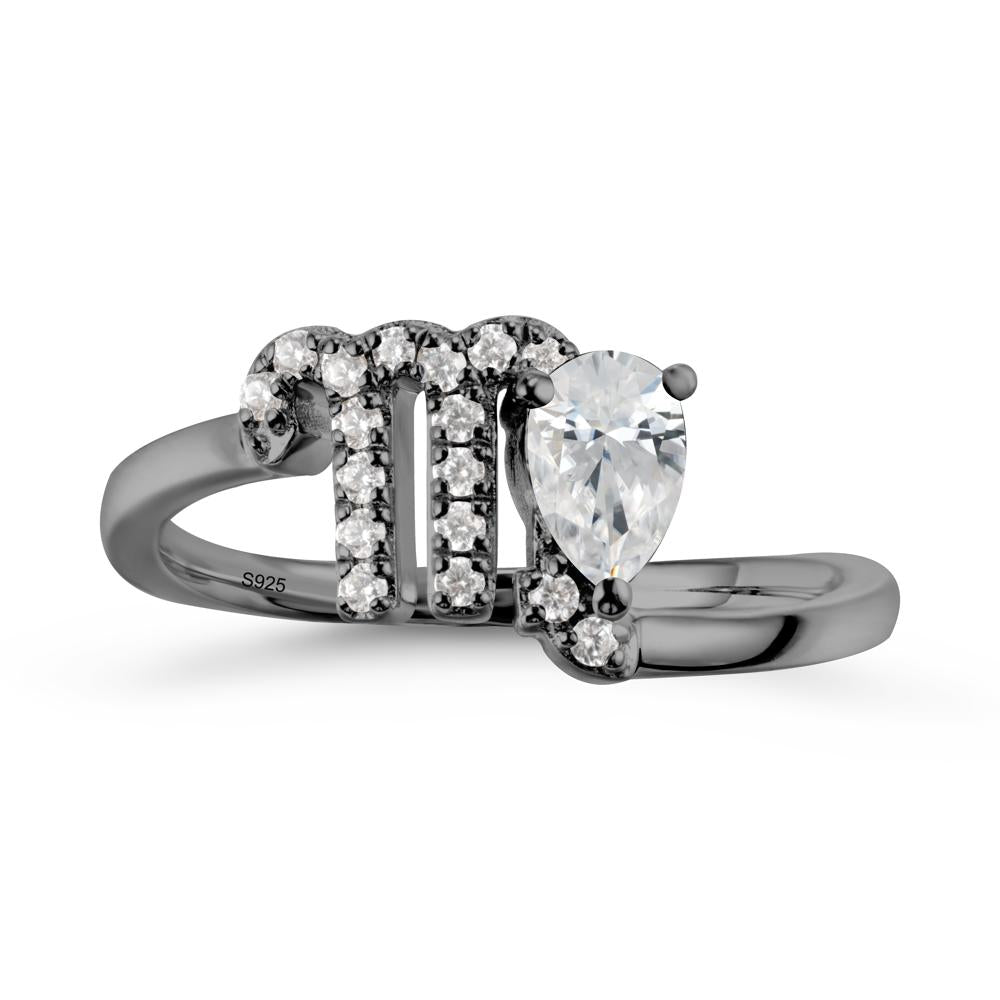 Pear Shaped Cubic Zirconia Virgo Zodiac Bypass Ring - LUO Jewelry #metal_black finish sterling silver