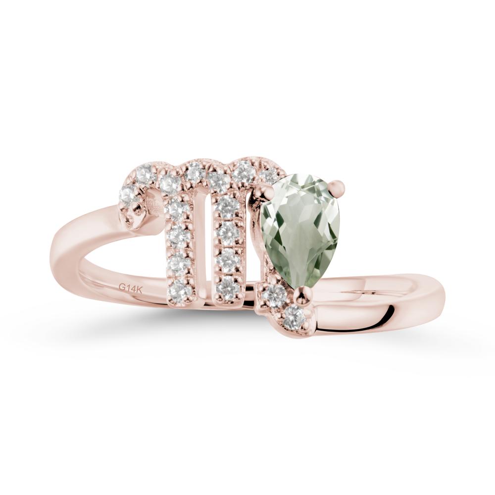 Pear Shaped Green Amethyst Virgo Zodiac Bypass Ring - LUO Jewelry #metal_14k rose gold