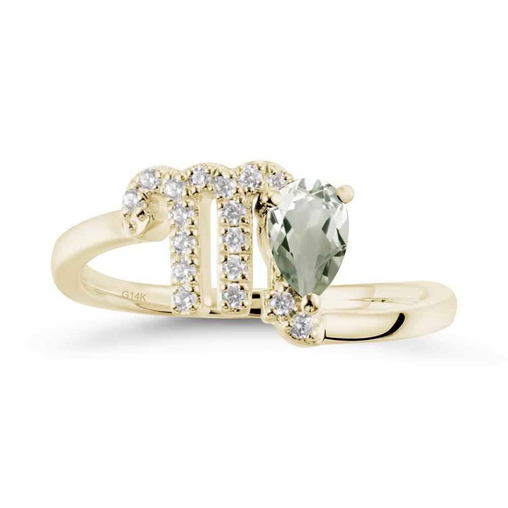 Pear Shaped Green Amethyst Virgo Zodiac Bypass Ring - LUO Jewelry #metal_14k yellow gold