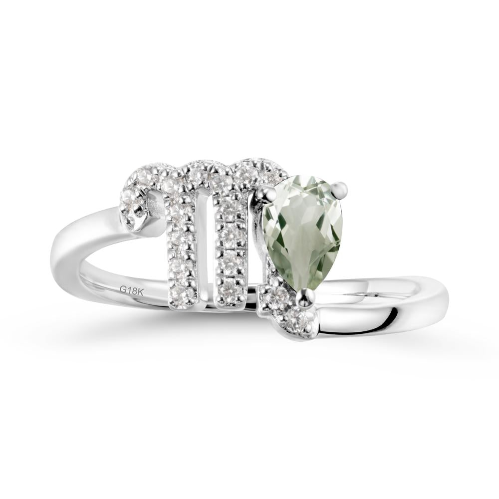 Pear Shaped Green Amethyst Virgo Zodiac Bypass Ring - LUO Jewelry #metal_18k white gold