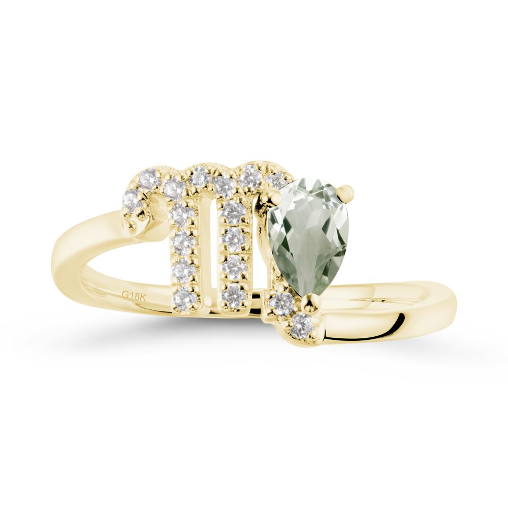 Pear Shaped Green Amethyst Virgo Zodiac Bypass Ring - LUO Jewelry #metal_18k yellow gold
