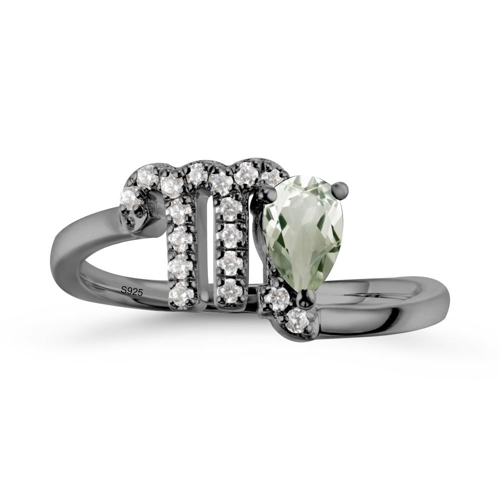 Pear Shaped Green Amethyst Virgo Zodiac Bypass Ring - LUO Jewelry #metal_black finish sterling silver