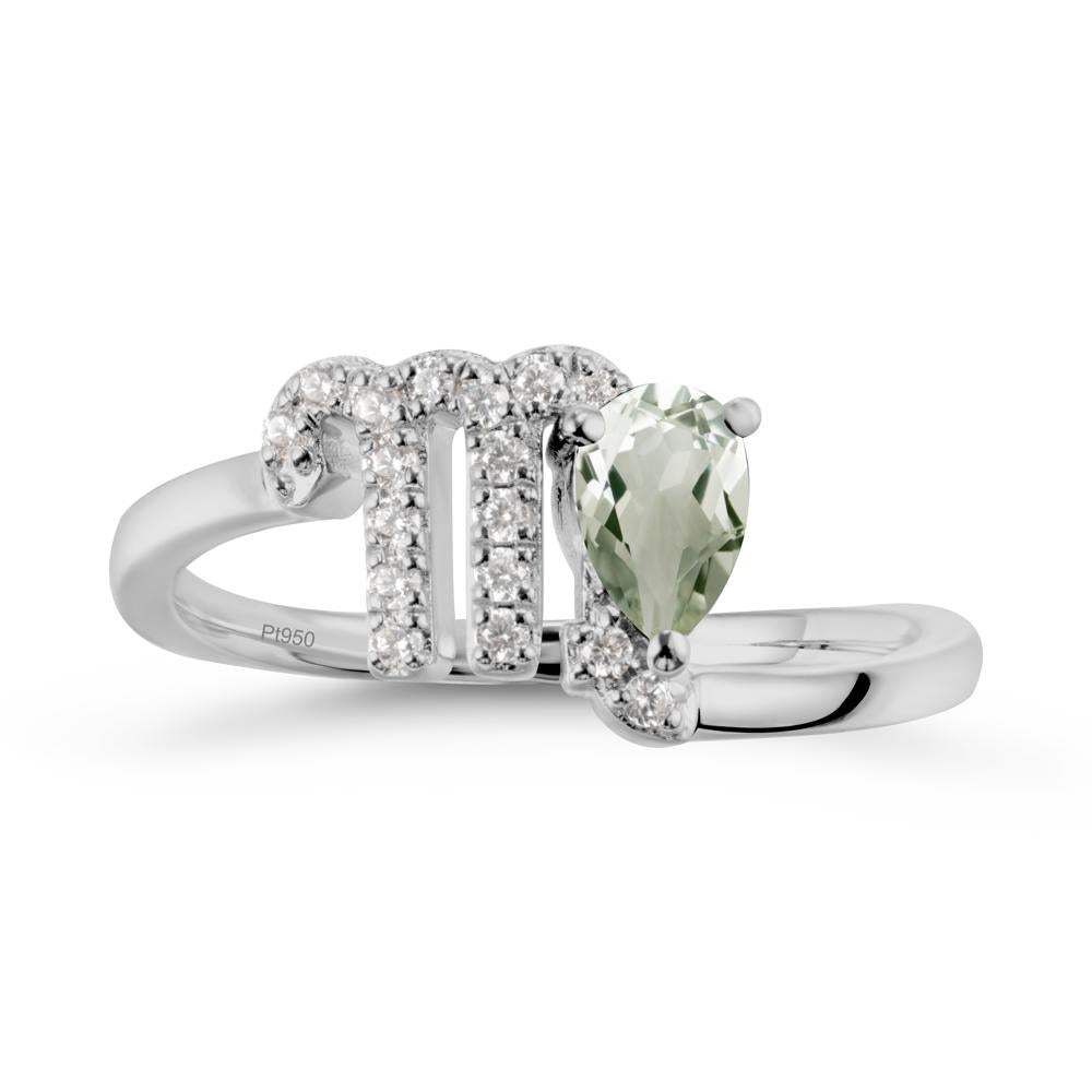 Pear Shaped Green Amethyst Virgo Zodiac Bypass Ring - LUO Jewelry #metal_platinum