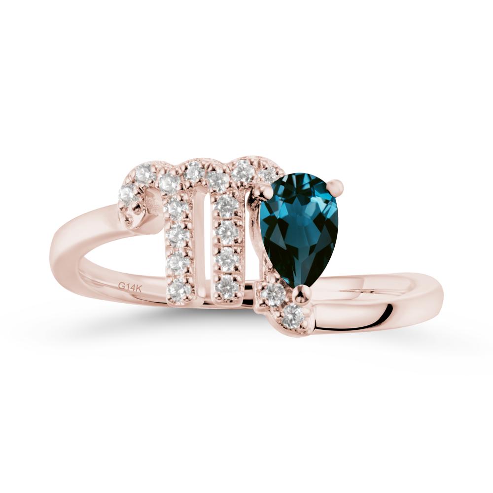 Pear Shaped London Blue Topaz Virgo Zodiac Bypass Ring - LUO Jewelry #metal_14k rose gold