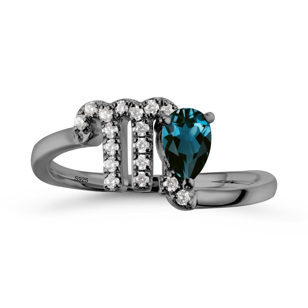 Pear Shaped London Blue Topaz Virgo Zodiac Bypass Ring - LUO Jewelry #metal_black finish sterling silver
