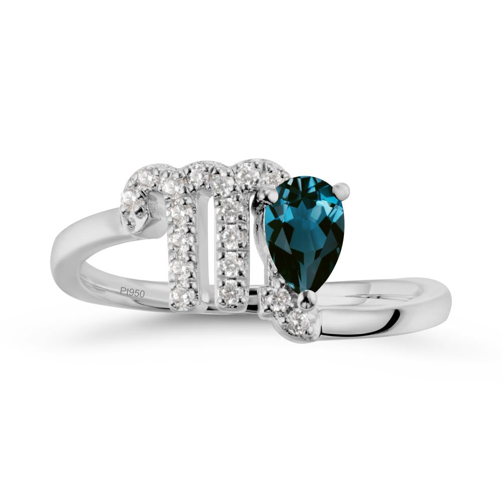 Pear Shaped London Blue Topaz Virgo Zodiac Bypass Ring - LUO Jewelry #metal_platinum