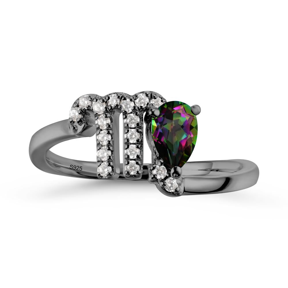 Pear Shaped Mystic Topaz Virgo Zodiac Bypass Ring - LUO Jewelry #metal_black finish sterling silver