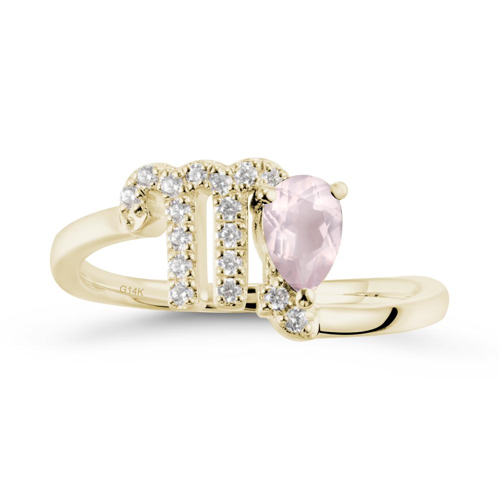 Pear Shaped Rose Quartz Virgo Zodiac Bypass Ring - LUO Jewelry #metal_14k yellow gold