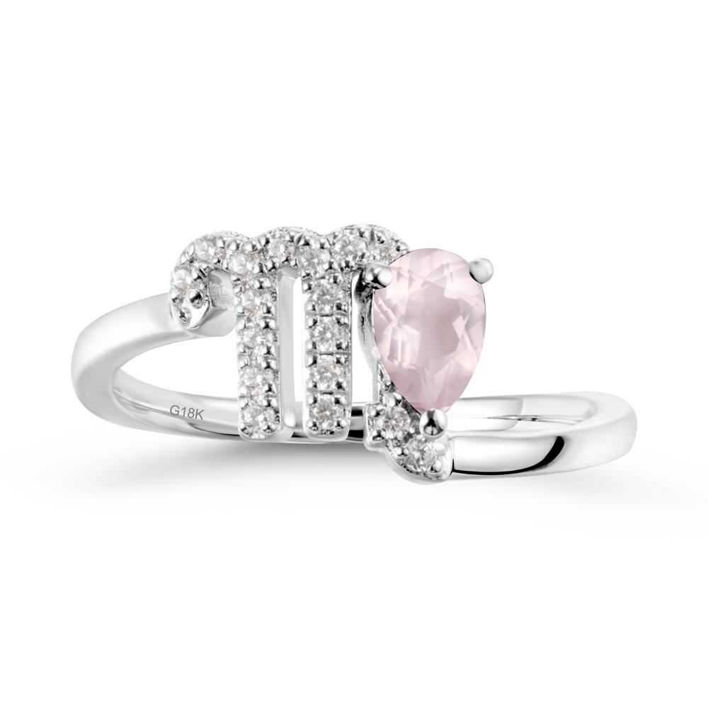 Pear Shaped Rose Quartz Virgo Zodiac Bypass Ring - LUO Jewelry #metal_18k white gold
