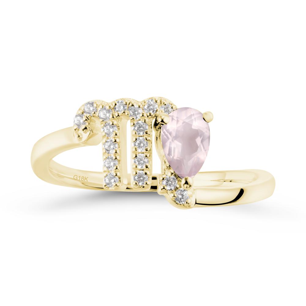 Pear Shaped Rose Quartz Virgo Zodiac Bypass Ring - LUO Jewelry #metal_18k yellow gold