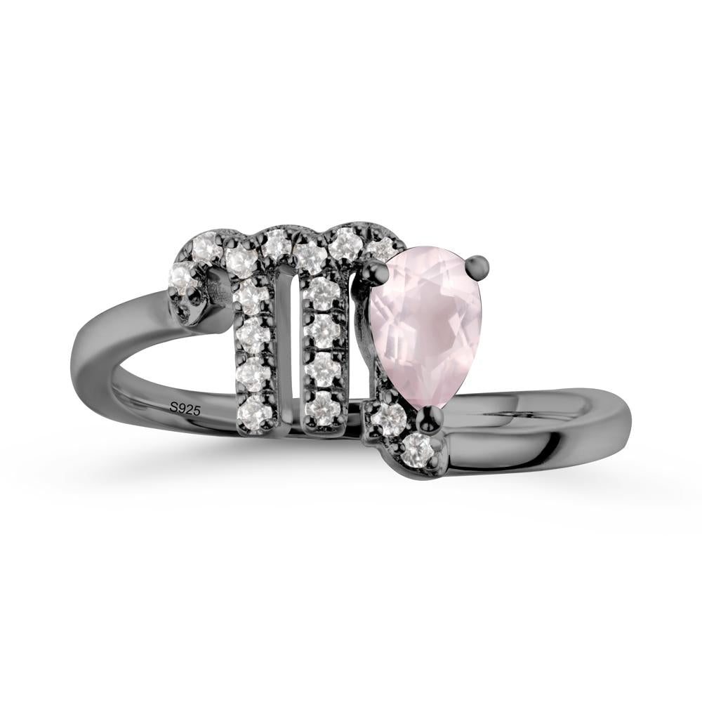 Pear Shaped Rose Quartz Virgo Zodiac Bypass Ring - LUO Jewelry #metal_black finish sterling silver