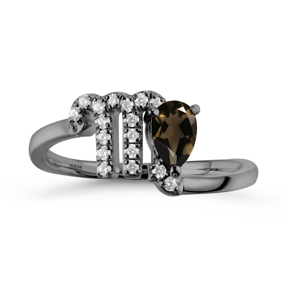 Pear Shaped Smoky Quartz Virgo Zodiac Bypass Ring - LUO Jewelry #metal_black finish sterling silver