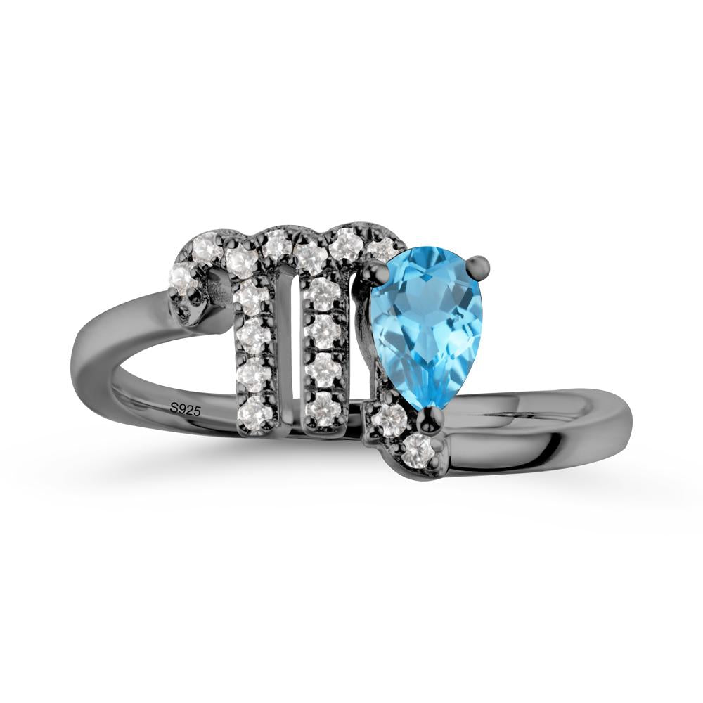 Swiss Blue Topaz Virgo Zodiac Wraparound Ring - LUO Jewelry #metal_black finish sterling silver