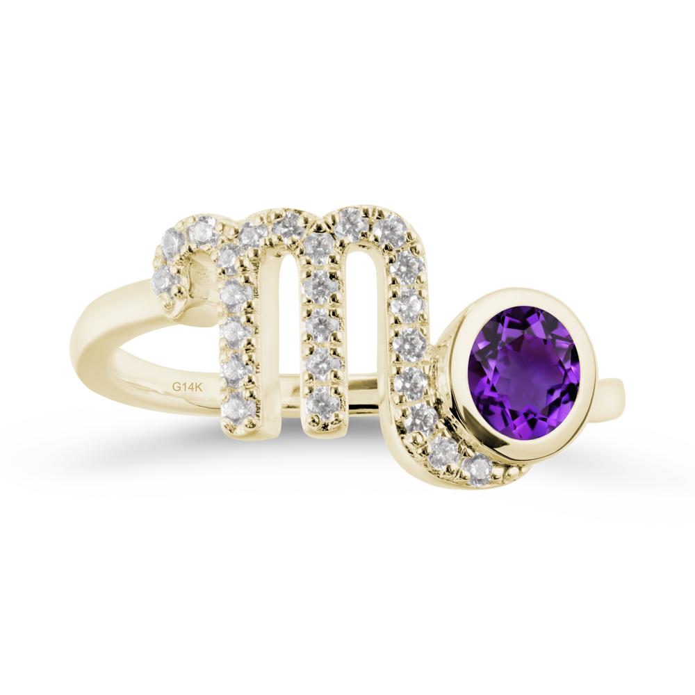 Round Amethyst Wrap Around Scorpio Zodiac Ring - LUO Jewelry #metal_14k yellow gold