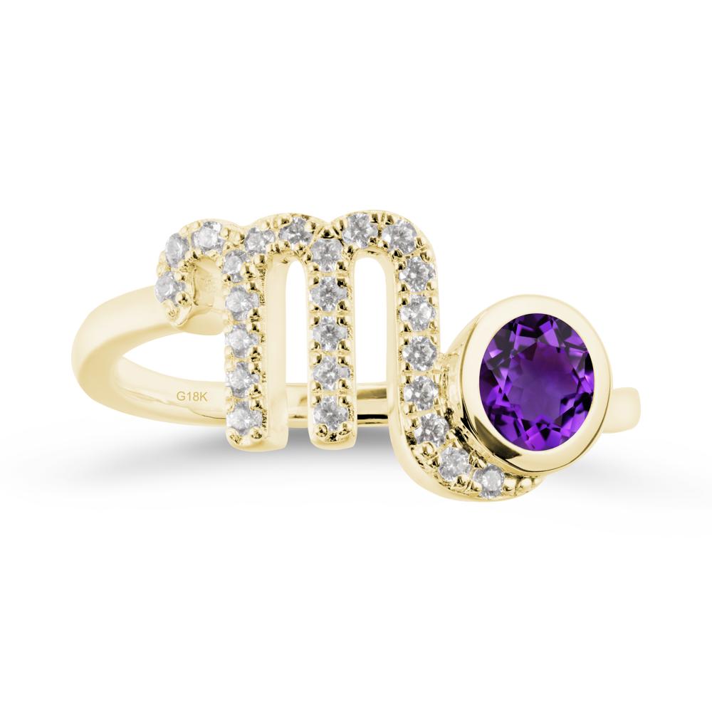 Round Amethyst Wrap Around Scorpio Zodiac Ring - LUO Jewelry #metal_18k yellow gold