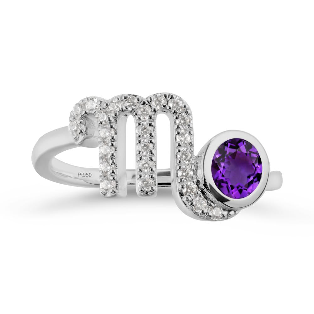 Round Amethyst Wrap Around Scorpio Zodiac Ring - LUO Jewelry #metal_platinum