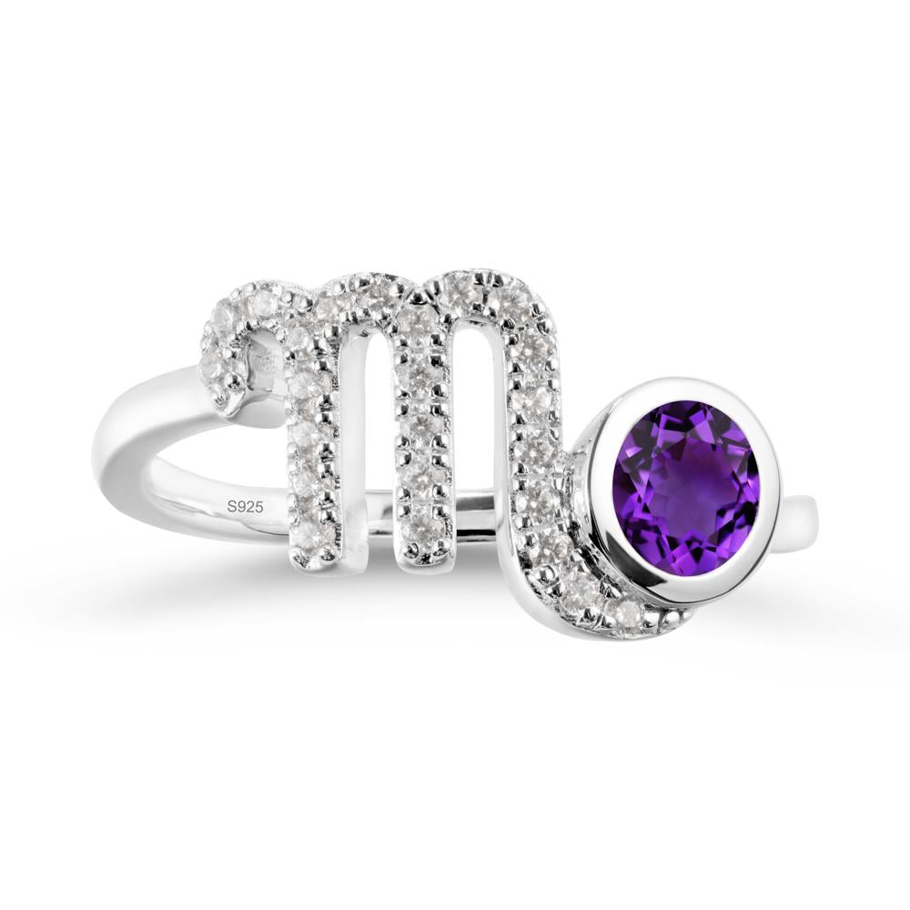 Round Amethyst Wrap Around Scorpio Zodiac Ring - LUO Jewelry #metal_sterling silver