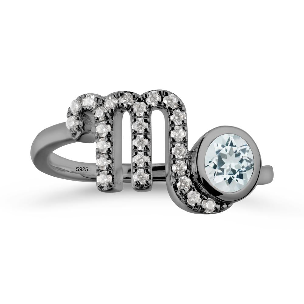 Aquamarine Bypass Scorpio Zodiac Ring-Resourceful & Brave - LUO Jewelry #metal_black finish sterling silver