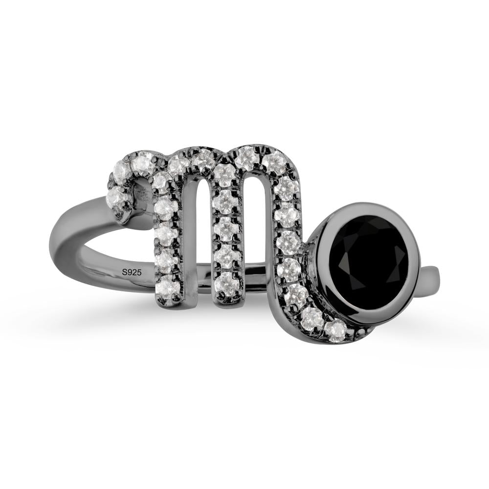 Round Black Spinel Wrap Around Scorpio Zodiac Ring - LUO Jewelry #metal_black finish sterling silver