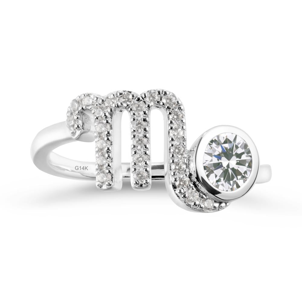 Round Cubic Zirconia Wrap Around Scorpio Zodiac Ring - LUO Jewelry #metal_14k white gold