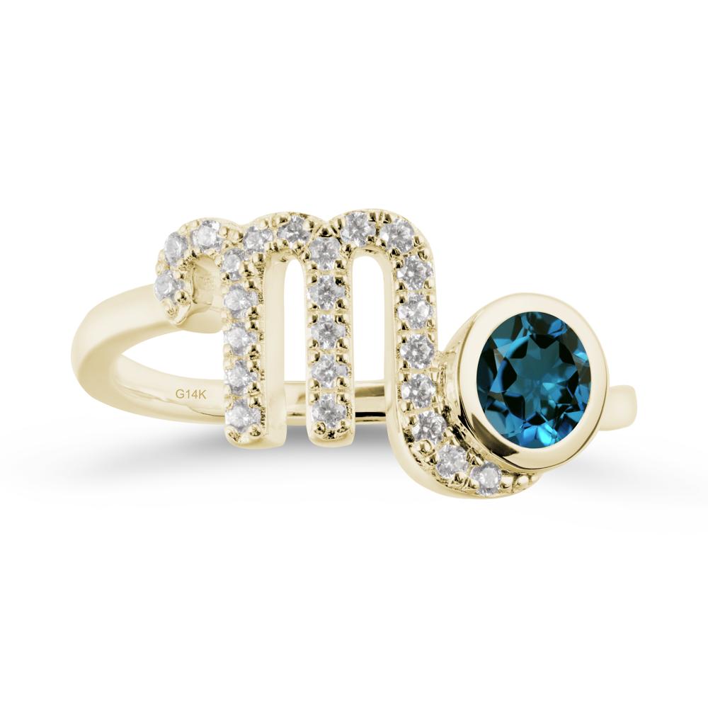 Round London Blue Topaz Wrap Around Scorpio Zodiac Ring - LUO Jewelry #metal_14k yellow gold