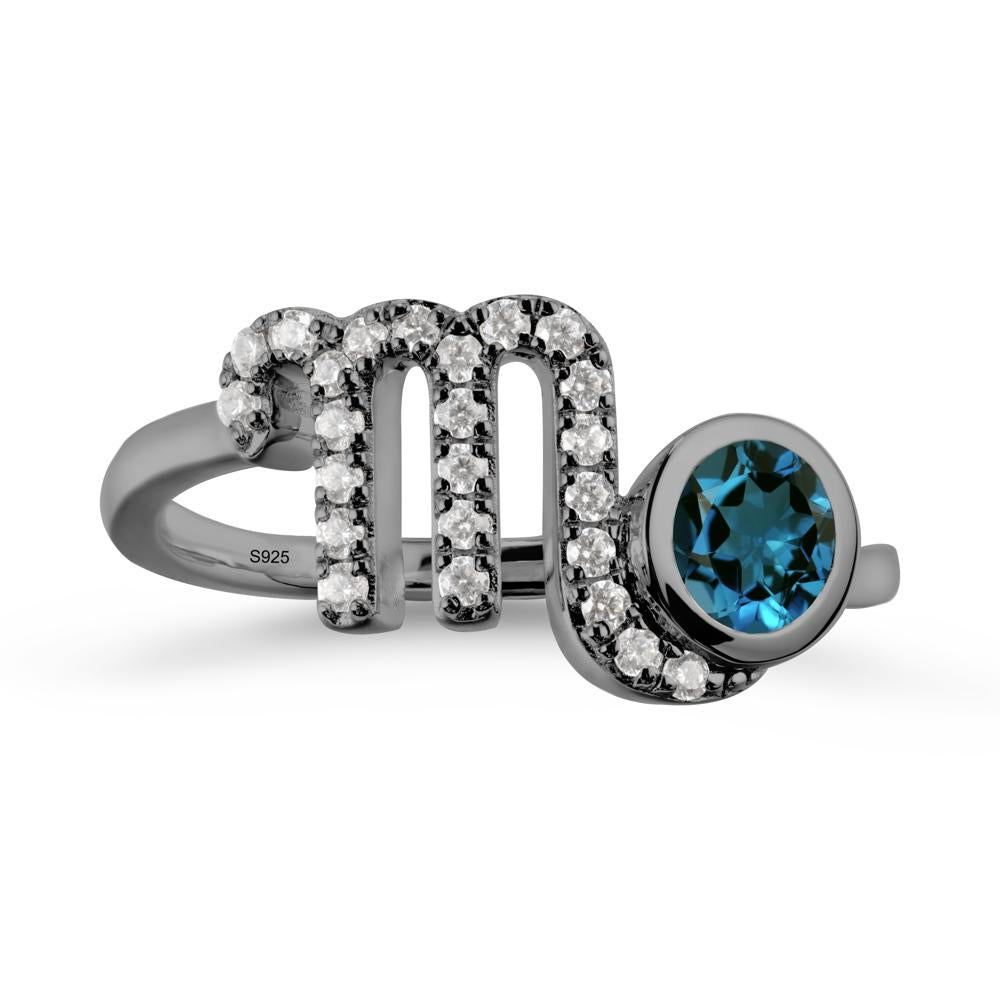 Round London Blue Topaz Wrap Around Scorpio Zodiac Ring - LUO Jewelry #metal_black finish sterling silver
