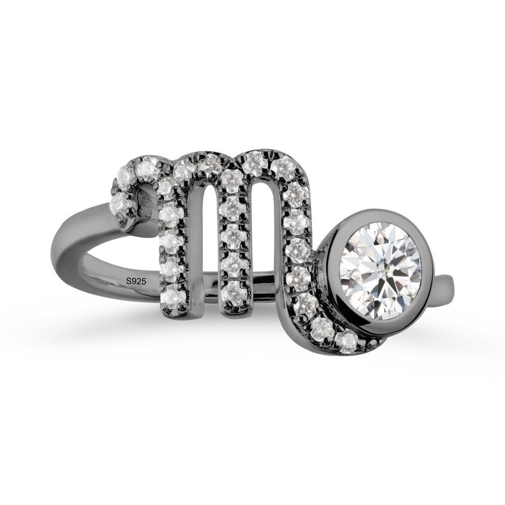 Moissanite Bypass Scorpio Zodiac Ring-Resourceful & Brave - LUO Jewelry #metal_black finish sterling silver