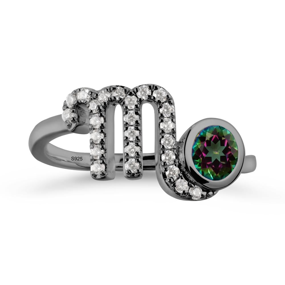 Round Mystic Topaz Wrap Around Scorpio Zodiac Ring - LUO Jewelry #metal_black finish sterling silver