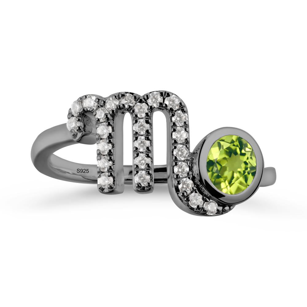 Round Peridot Wrap Around Scorpio Zodiac Ring - LUO Jewelry #metal_black finish sterling silver