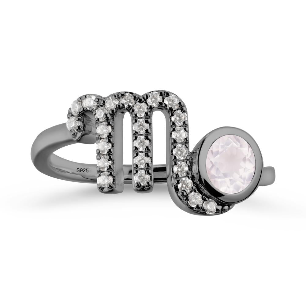 Rose Quartz Bypass Scorpio Zodiac Ring-Resourceful & Brave - LUO Jewelry #metal_black finish sterling silver