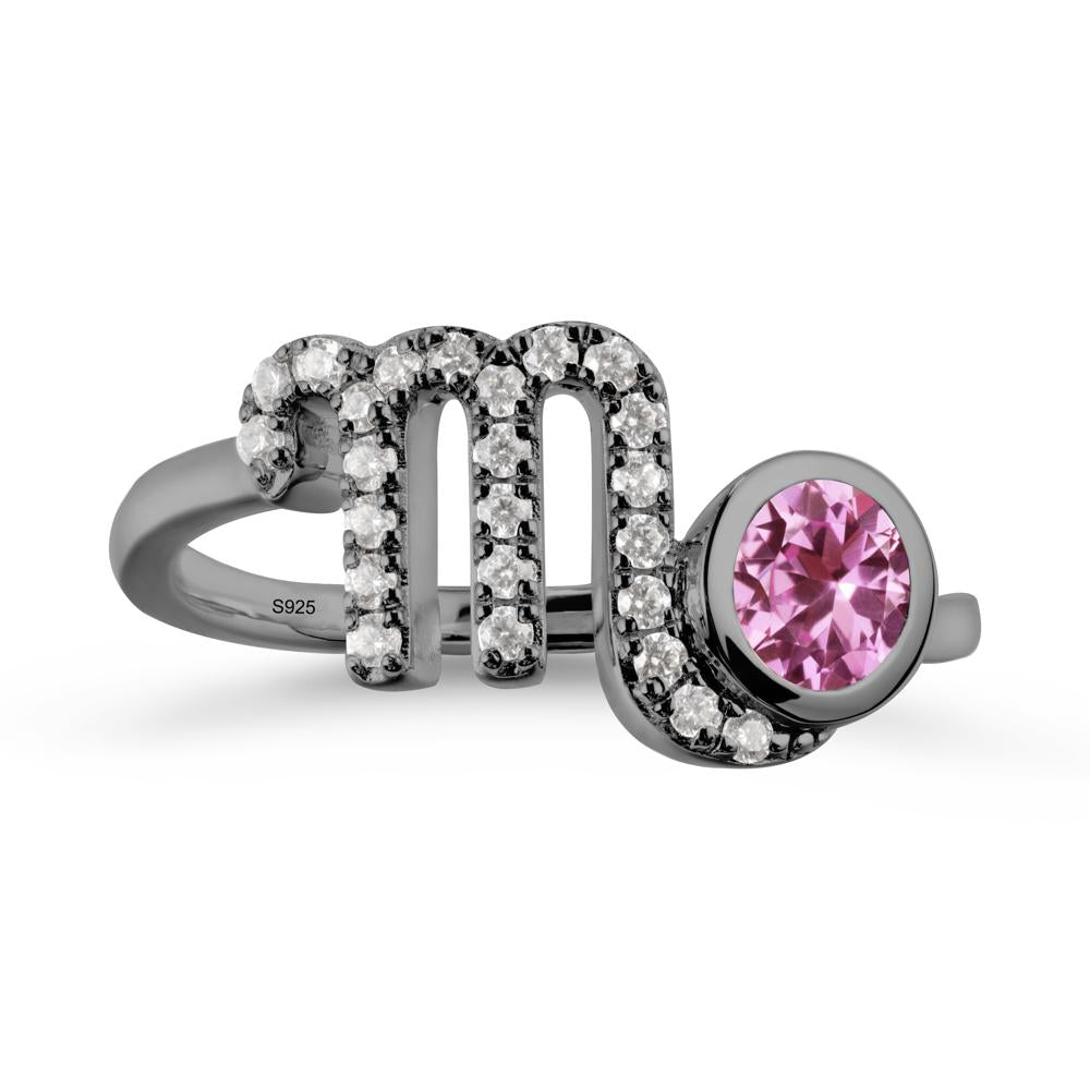 Round Pink Sapphire Wrap Around Scorpio Zodiac Ring - LUO Jewelry #metal_black finish sterling silver