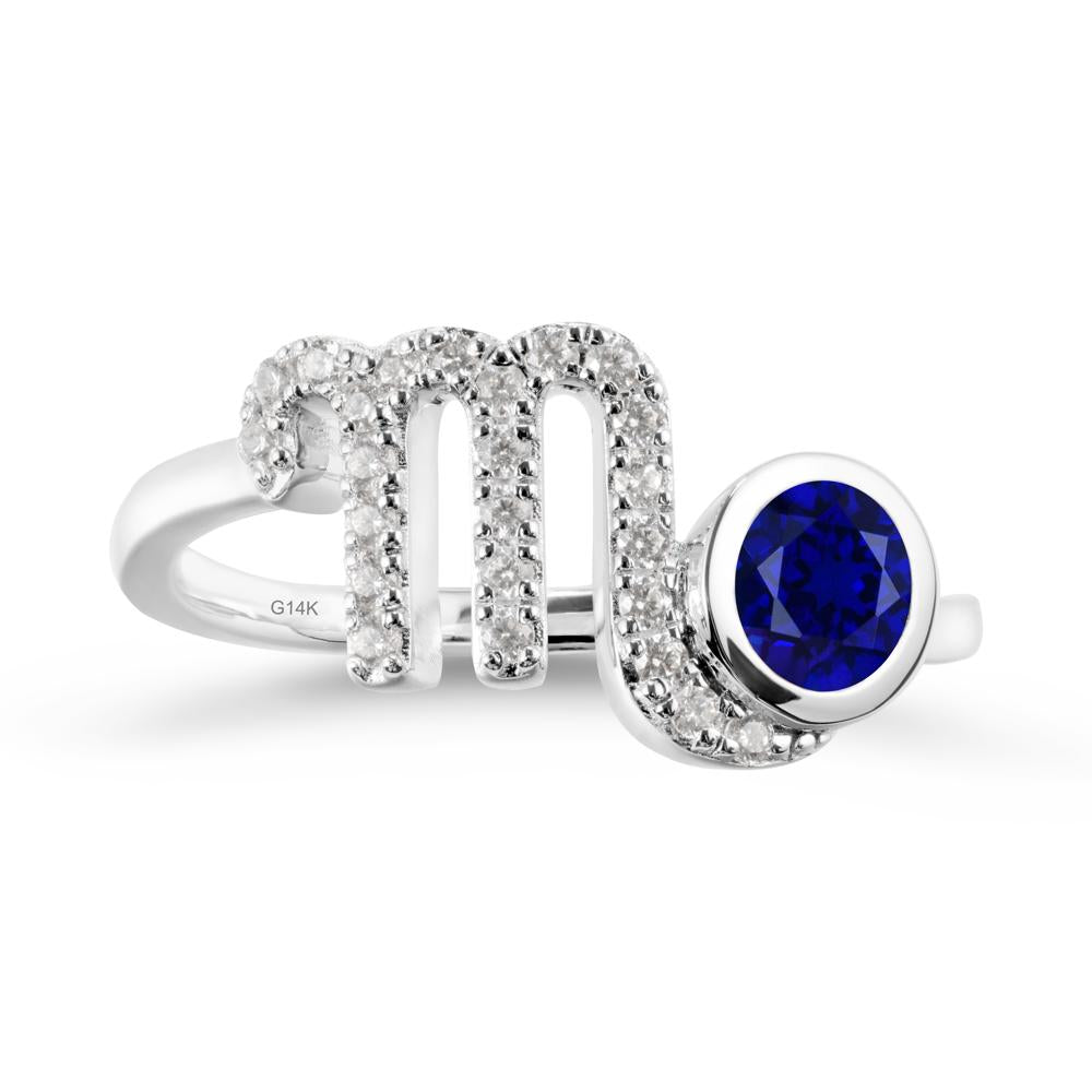 Round Sapphire Wrap Around Scorpio Zodiac Ring - LUO Jewelry #metal_14k white gold