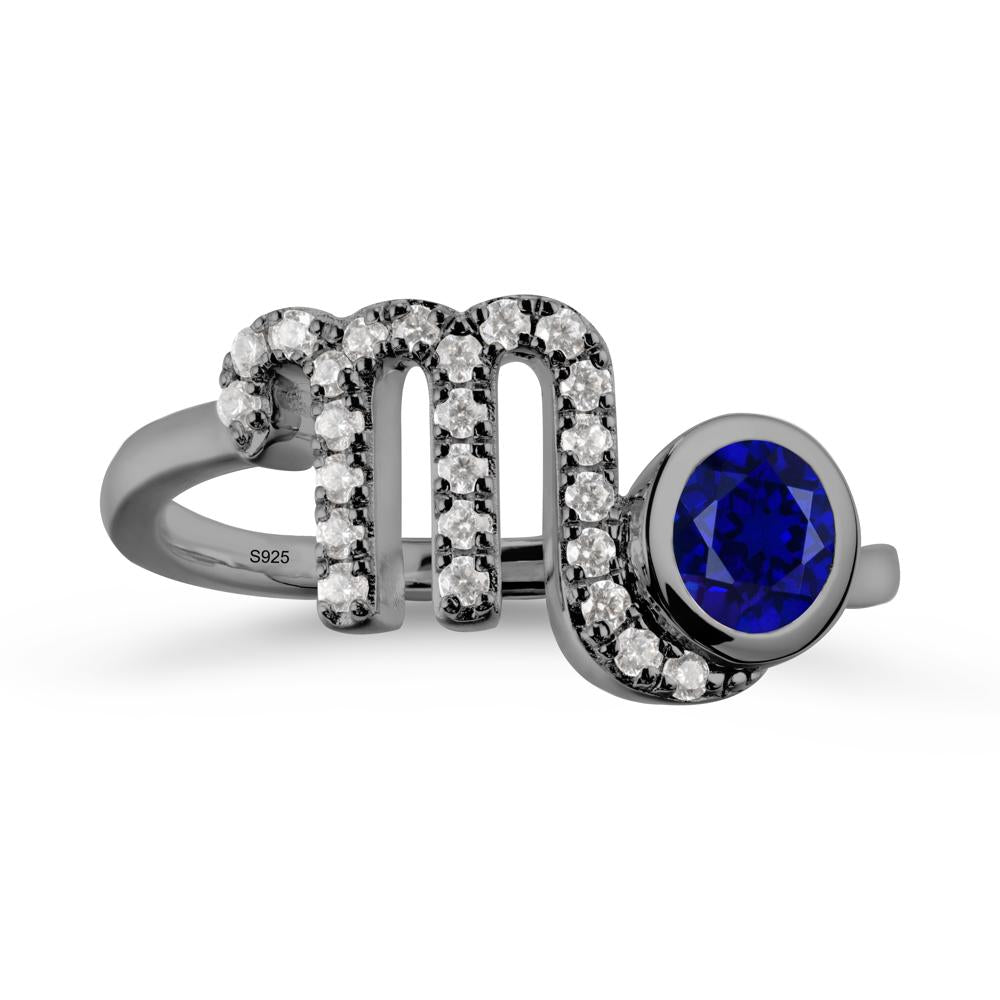 Round Sapphire Wrap Around Scorpio Zodiac Ring - LUO Jewelry #metal_black finish sterling silver