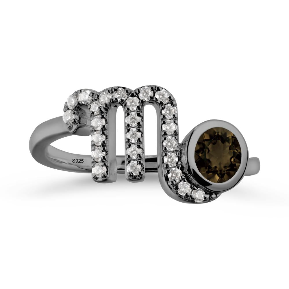 Smoky Quartz Bypass Scorpio Zodiac Ring-Resourceful & Brave - LUO Jewelry #metal_black finish sterling silver