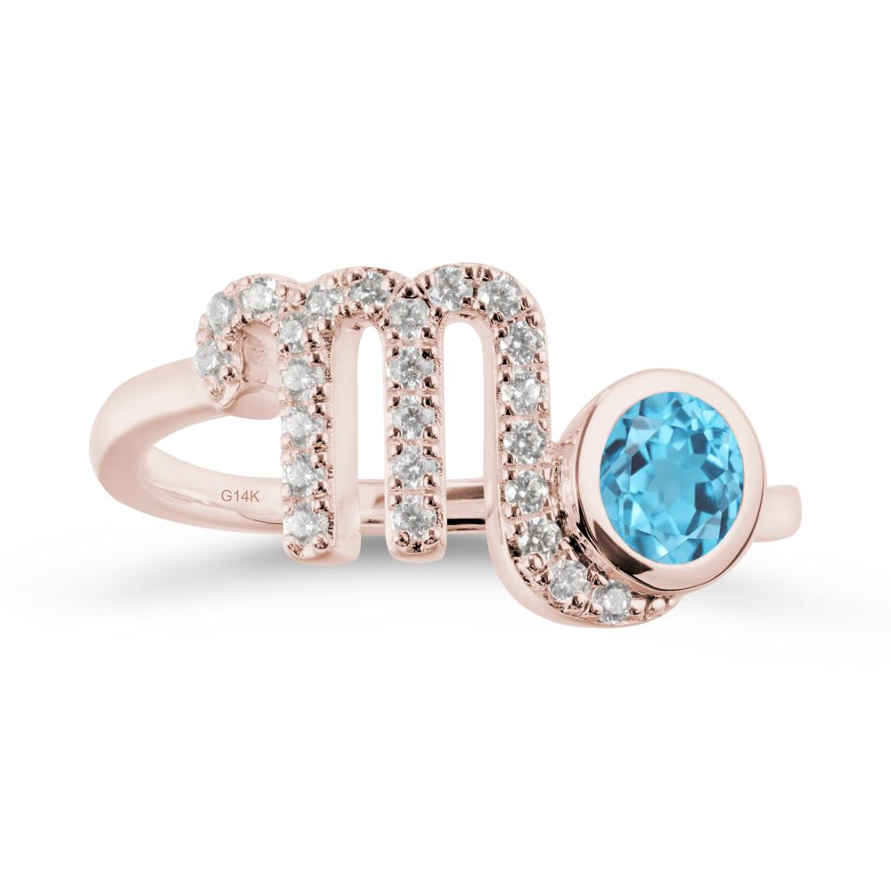 Round Swiss Blue Topaz Wrap Around Scorpio Zodiac Ring - LUO Jewelry #metal_14k rose gold