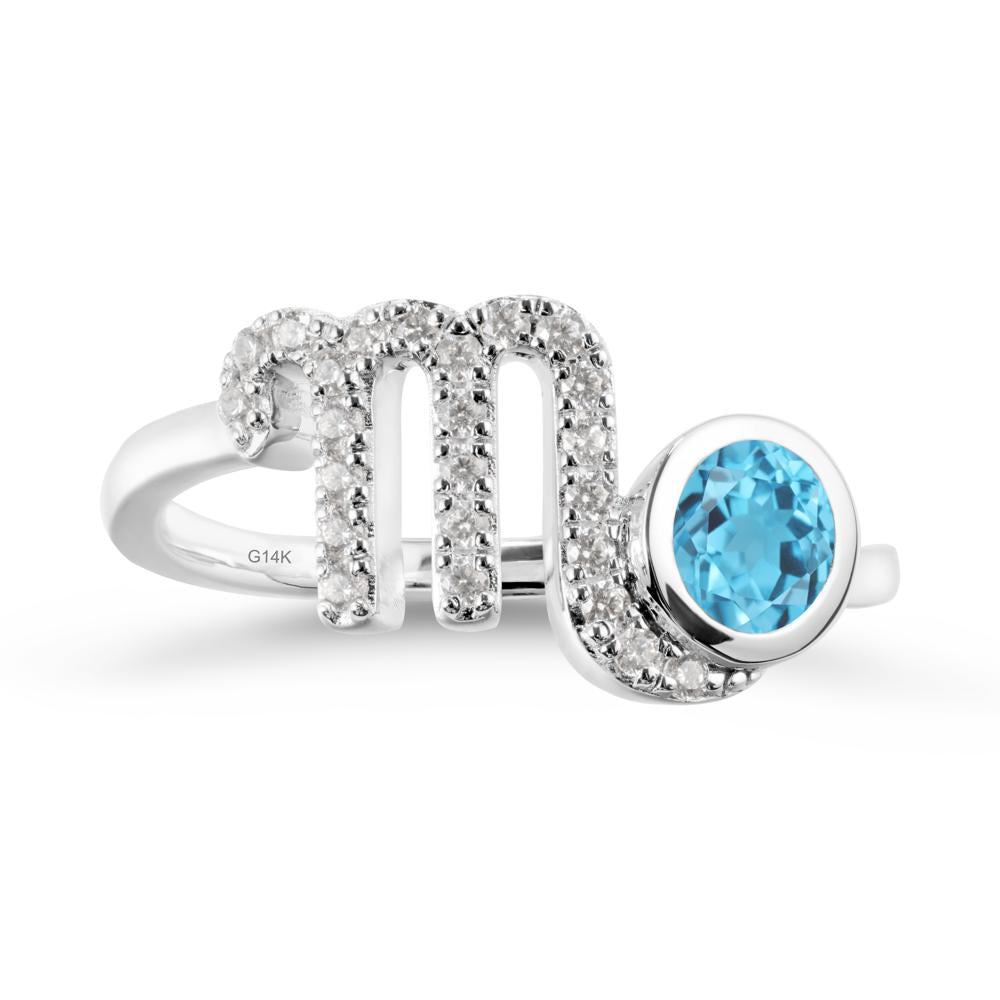 Round Swiss Blue Topaz Wrap Around Scorpio Zodiac Ring - LUO Jewelry #metal_14k white gold